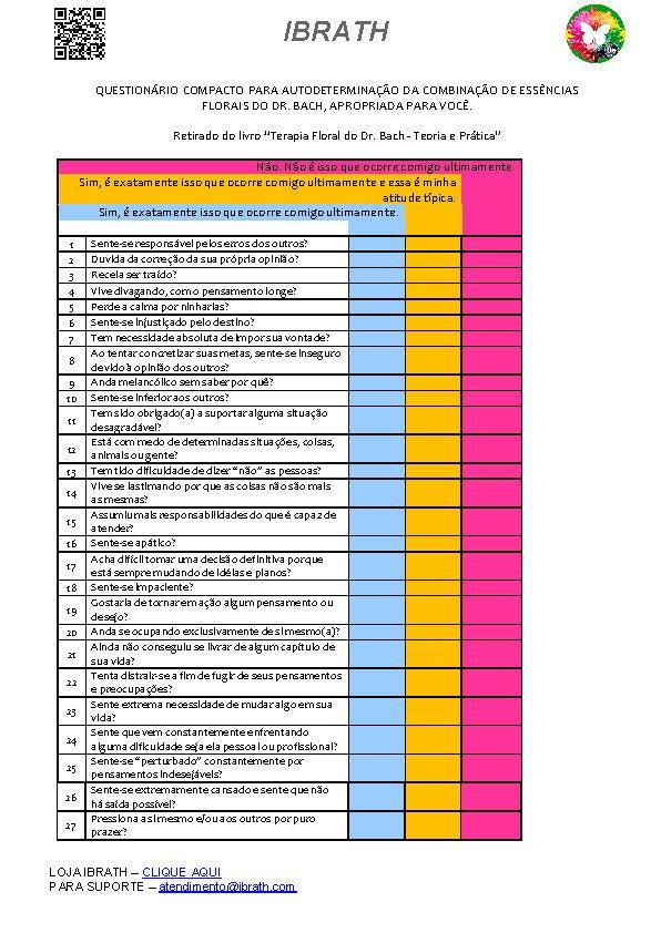 Ficha de  Anamnese Florais de Bach