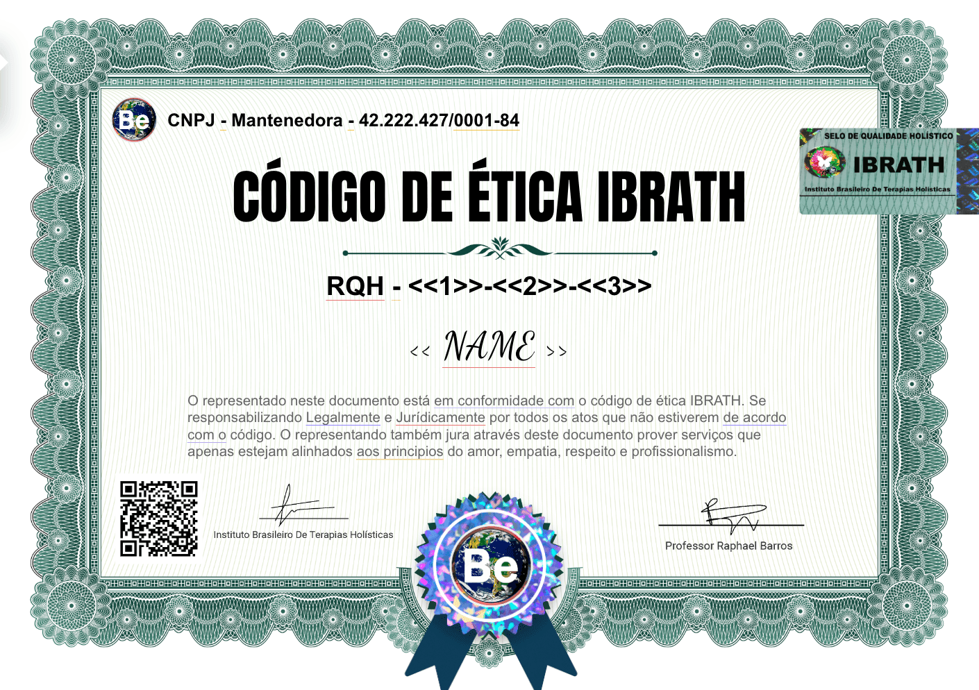 Certificado / Certificação Terapeuta Holístico / Terapia Holística 1A