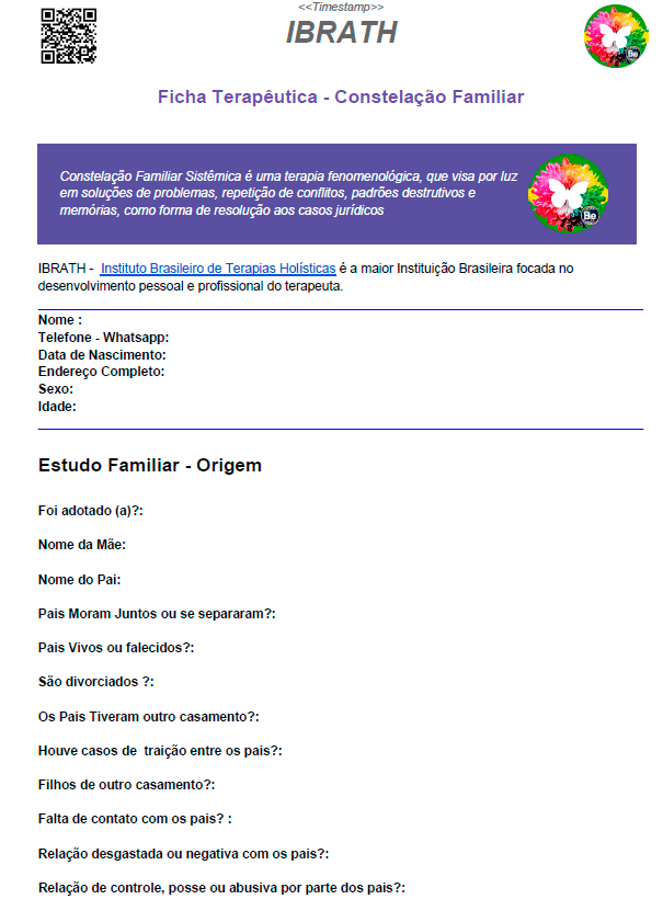 Ficha de atendimento Digital - Constelação Familiar